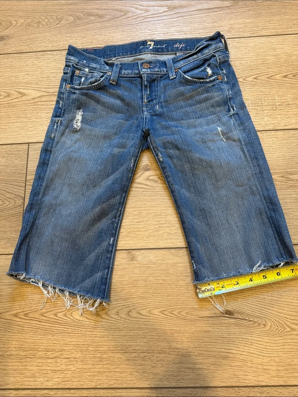 7 For All Mankind Dojo The Lexie Petite Distressed Denim Long Shorts size 25P